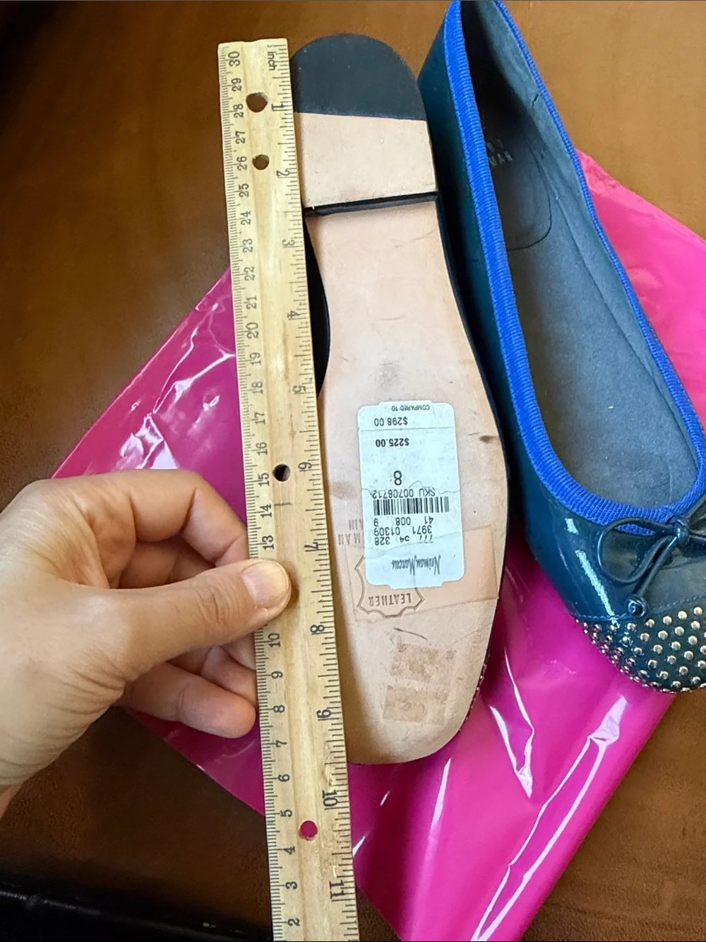 Stuart Weitzman Navy Patent Studded Bow Flats